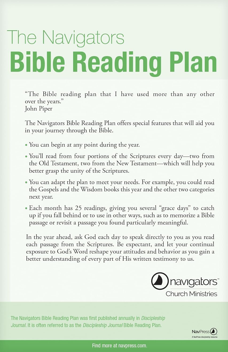 The Navigators Bible Reading Plan 25-pack (Discipleship Journal Studies)