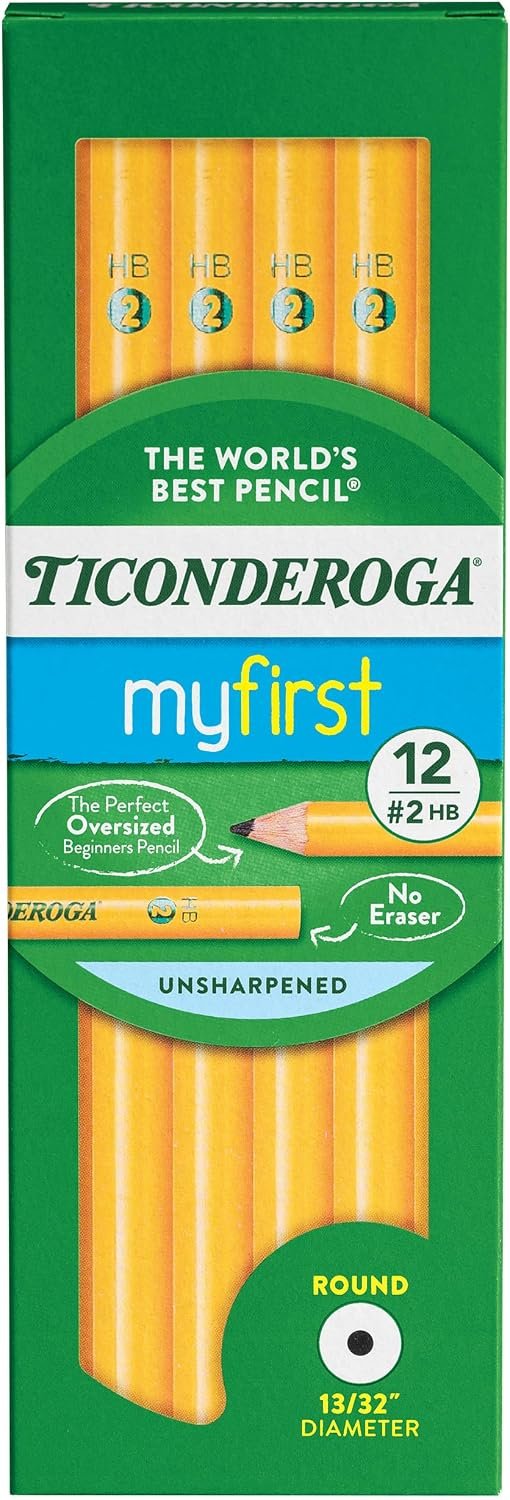 Ticonderoga My First Wood-Cased Pencils, #2 HB Soft, Yellow, 12 Count