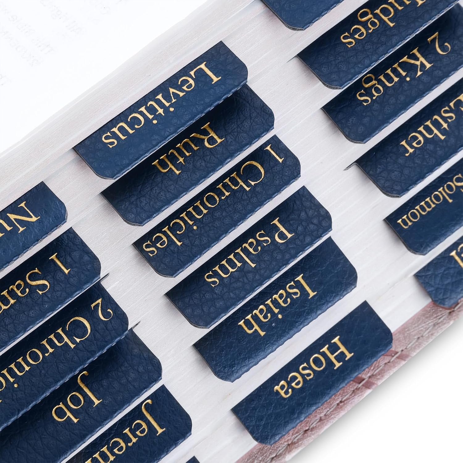 XKDOUS Blue Bible Tabs, Leather Bible Tabs, Gold Foil Bible Book Tabs Navy