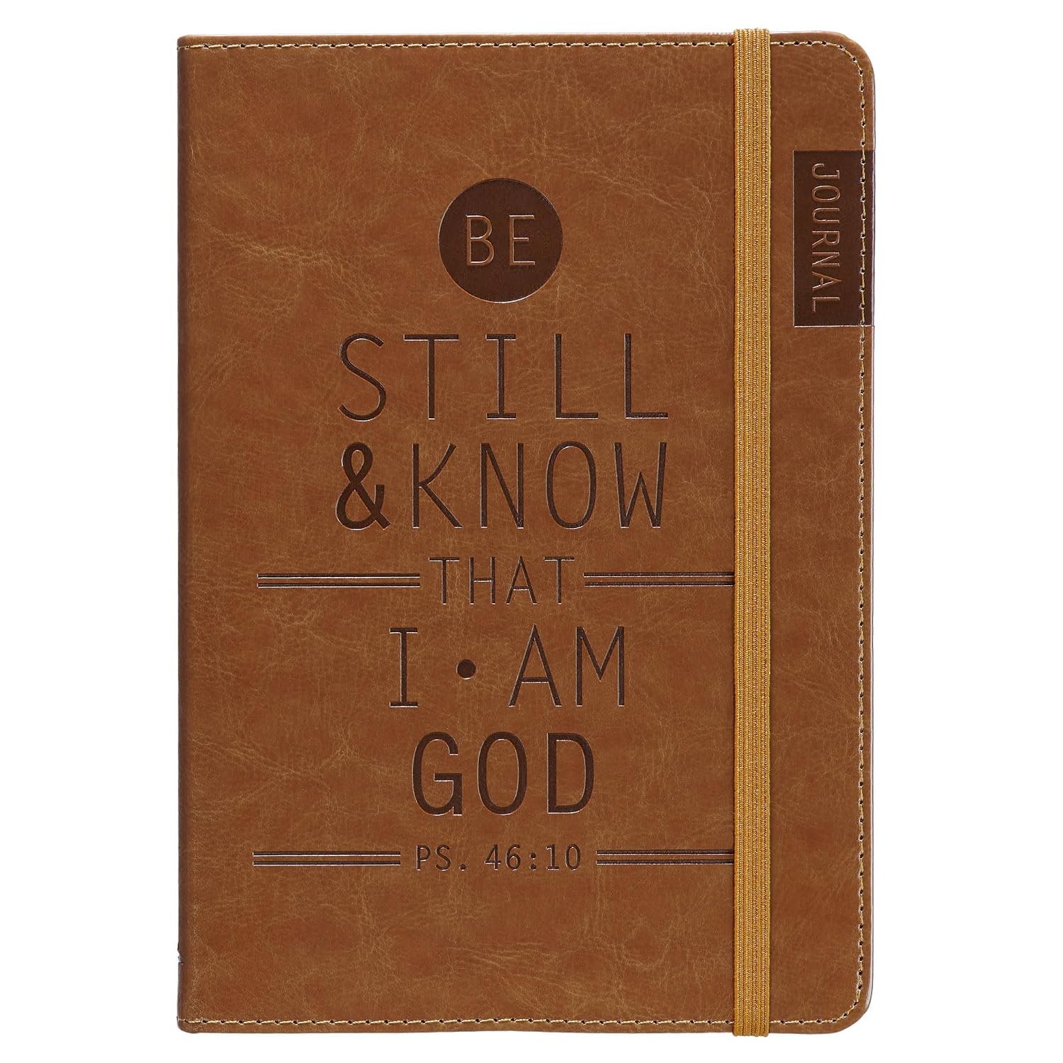 Christian Art Gifts Tan Faux Leather Journal, Be Still and Know – Psalm 46:10, Flexcover Inspirational Notebook w/Elastic Closure 160 Lined Pages w/Scripture, 5.8 x 8.5 Inches