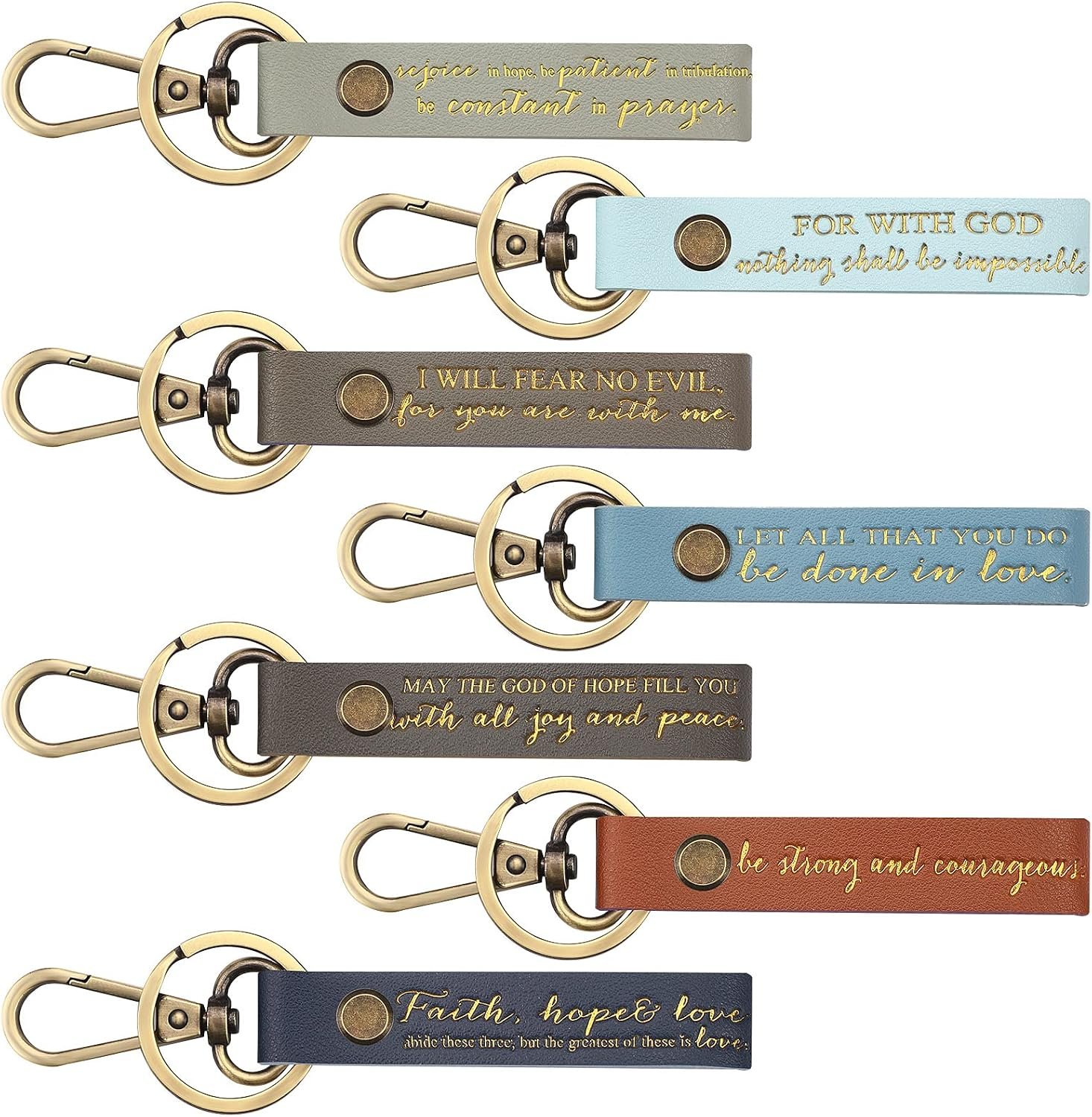 Sureio 7 Pcs PU Leather Christian Keychains Gift Bulk
