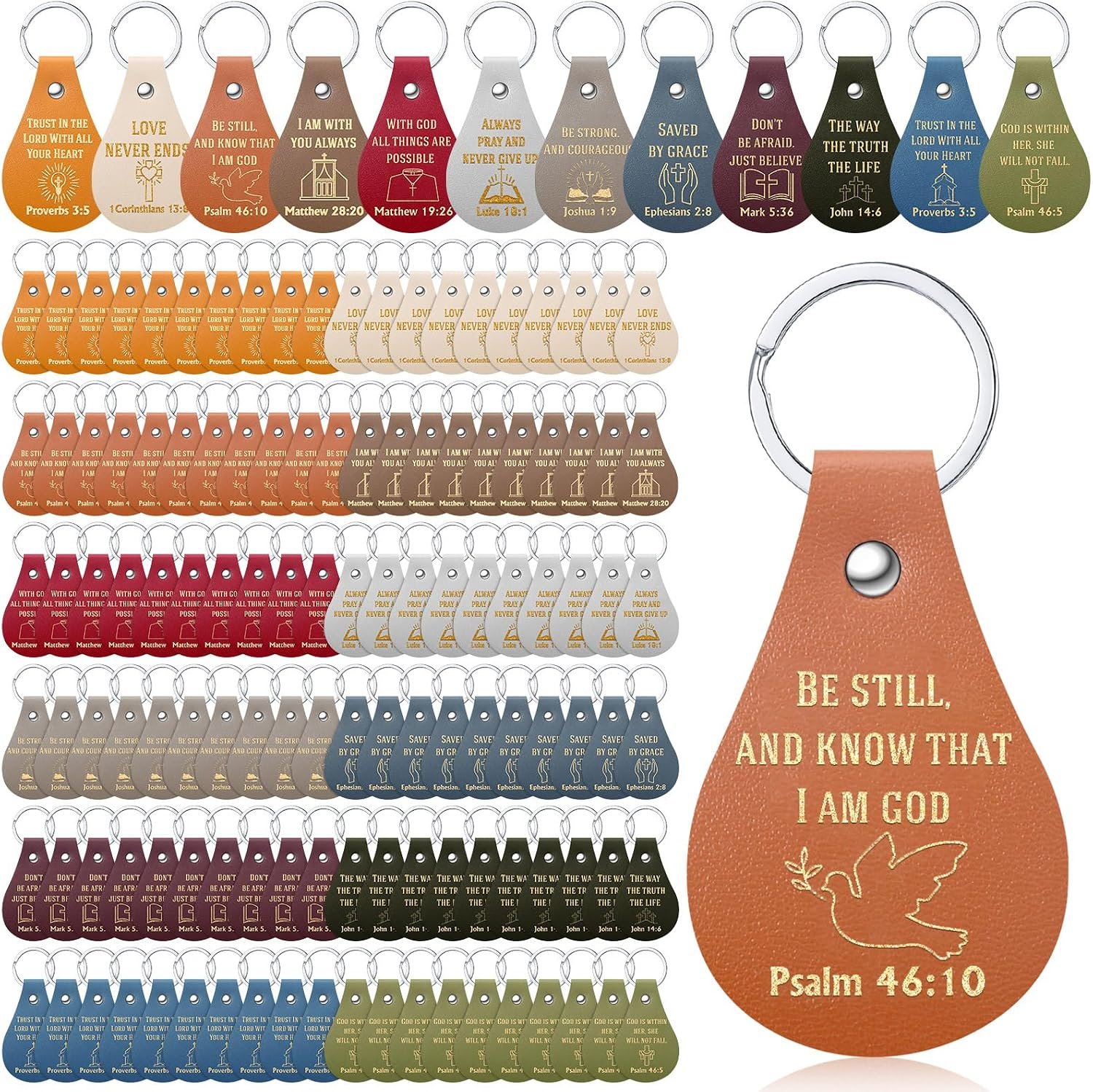 Equsion 120 Pcs Christian Gift Bulk Bible Verse Keychain Classic