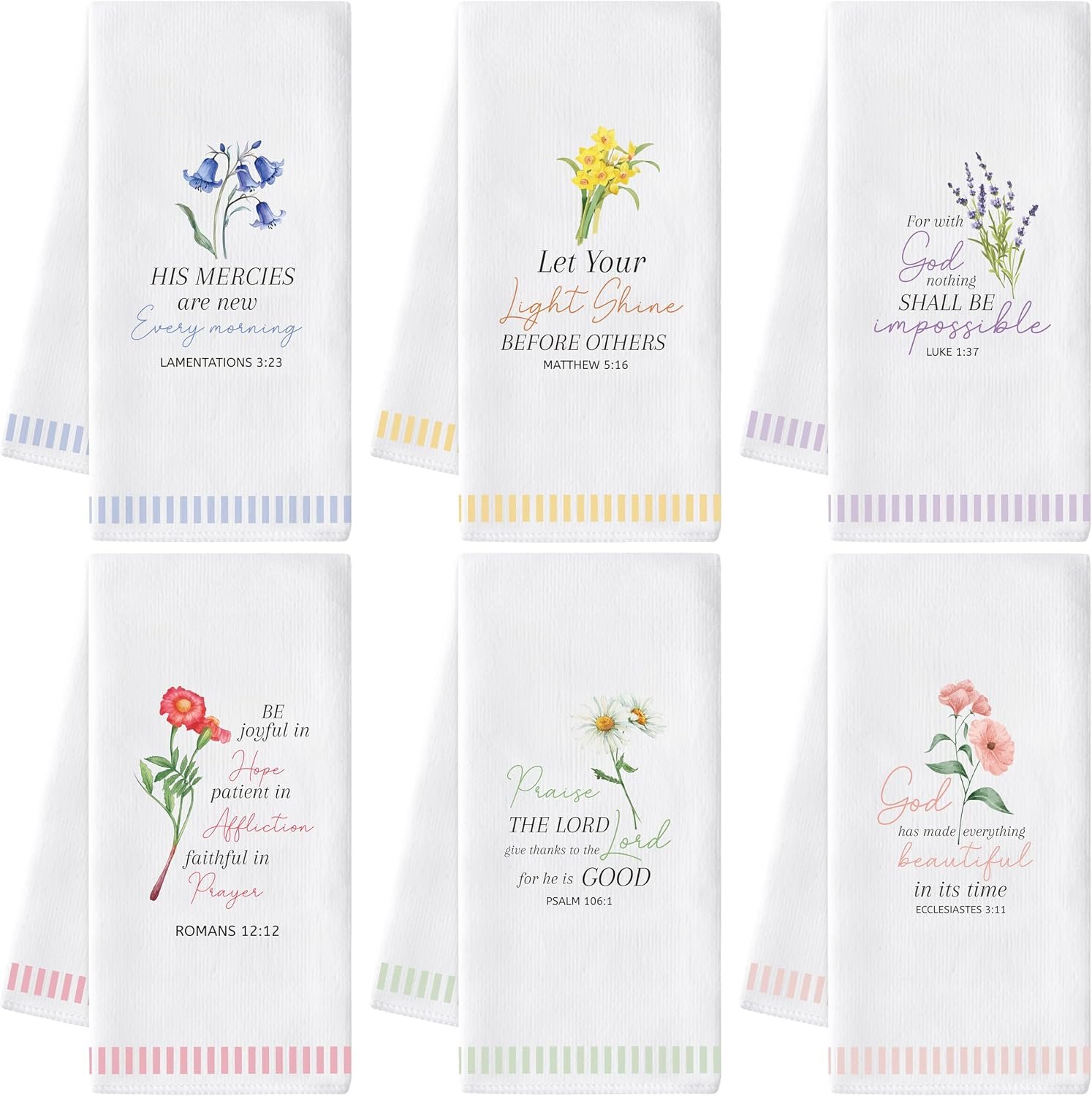 Bible Verse Floral Hand Towels, 6 Pack Christian Kitchen Dish Towels Set