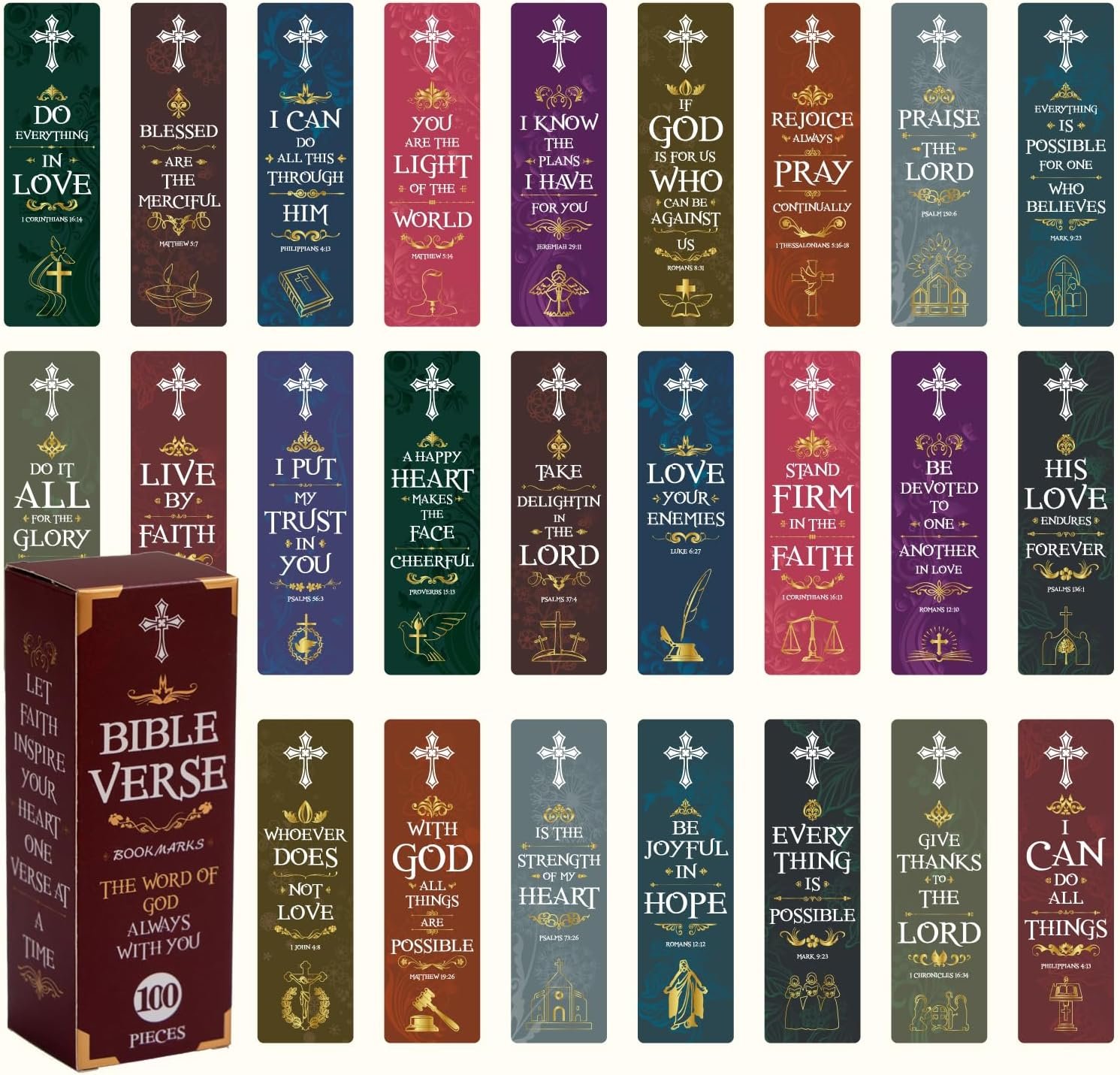 100pcs Christian Bible Bookmark, Religious Bookmarks for Women & Men