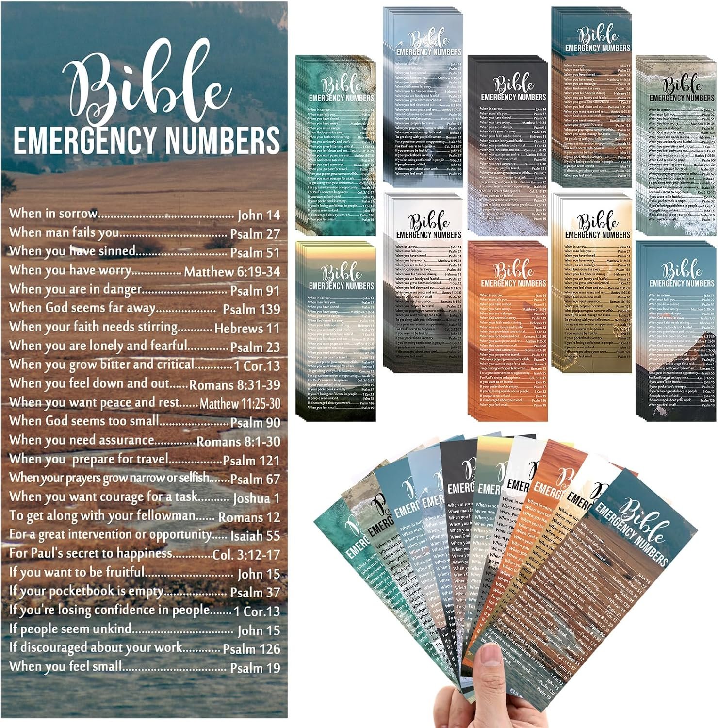 Motiskyy 100 Pcs English Emergency Numbers Bookmarks Gifts Christian Cards