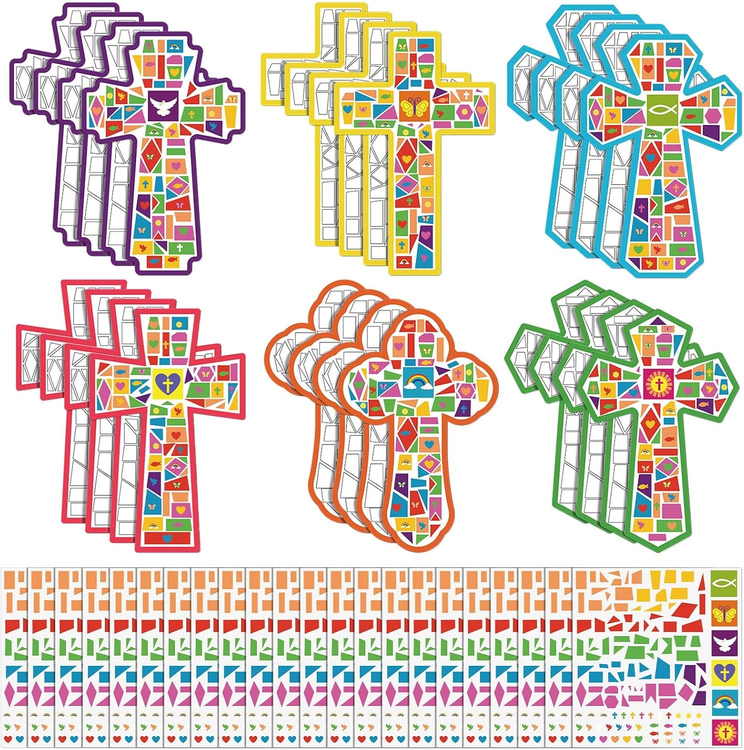 24 Sets Cross Mosaic Sticker Scenes Religious Cross Crafts Kits