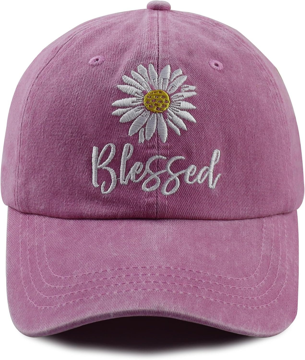 Embroidered Daisy Blessed Hat for Women Men, Adjustable Vintage Washed Cotton Christian Baseball Cap
