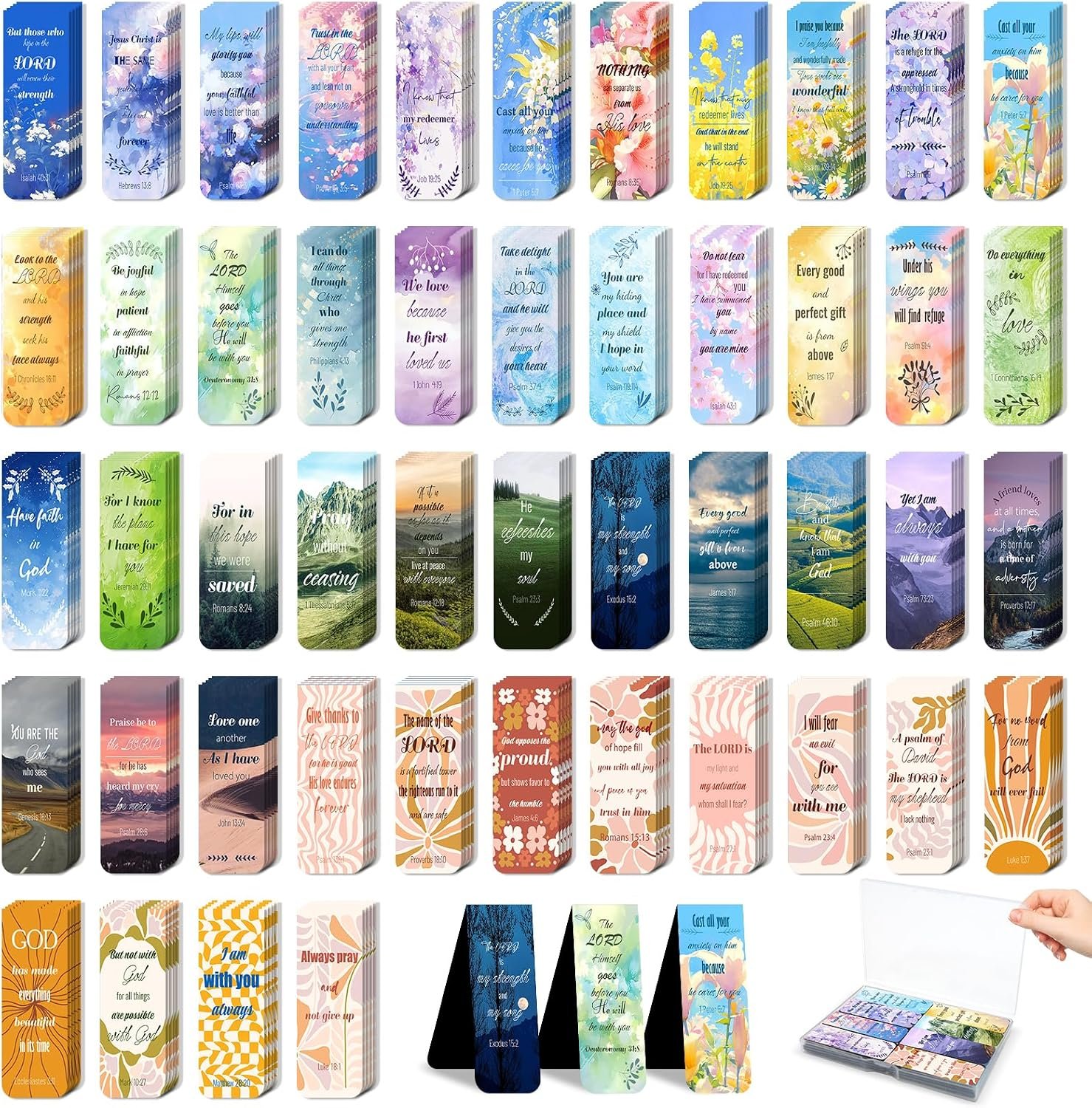 48 Piece Bible Verse Magnetic Bookmarks – Christian Scripture Inspirational Book Marks with Boxes – Religious Motivational Book Marker Prayer Page Clips for Women & Men Reading Gifts (Unique Style)