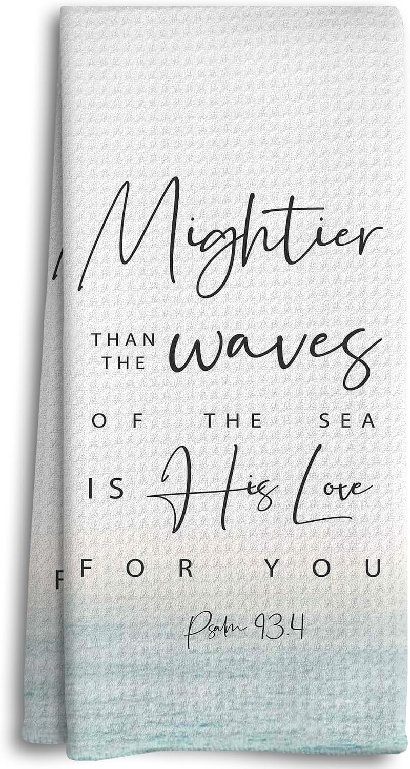 Christian Kitchen Towels, Scripture Kitchen Dish Towels, Mightier Than the Waves of the Sea Bathroom Towels, Bible Verse Hand Towels, Christian Gifts for Women Faith, Religious Gifts for Men