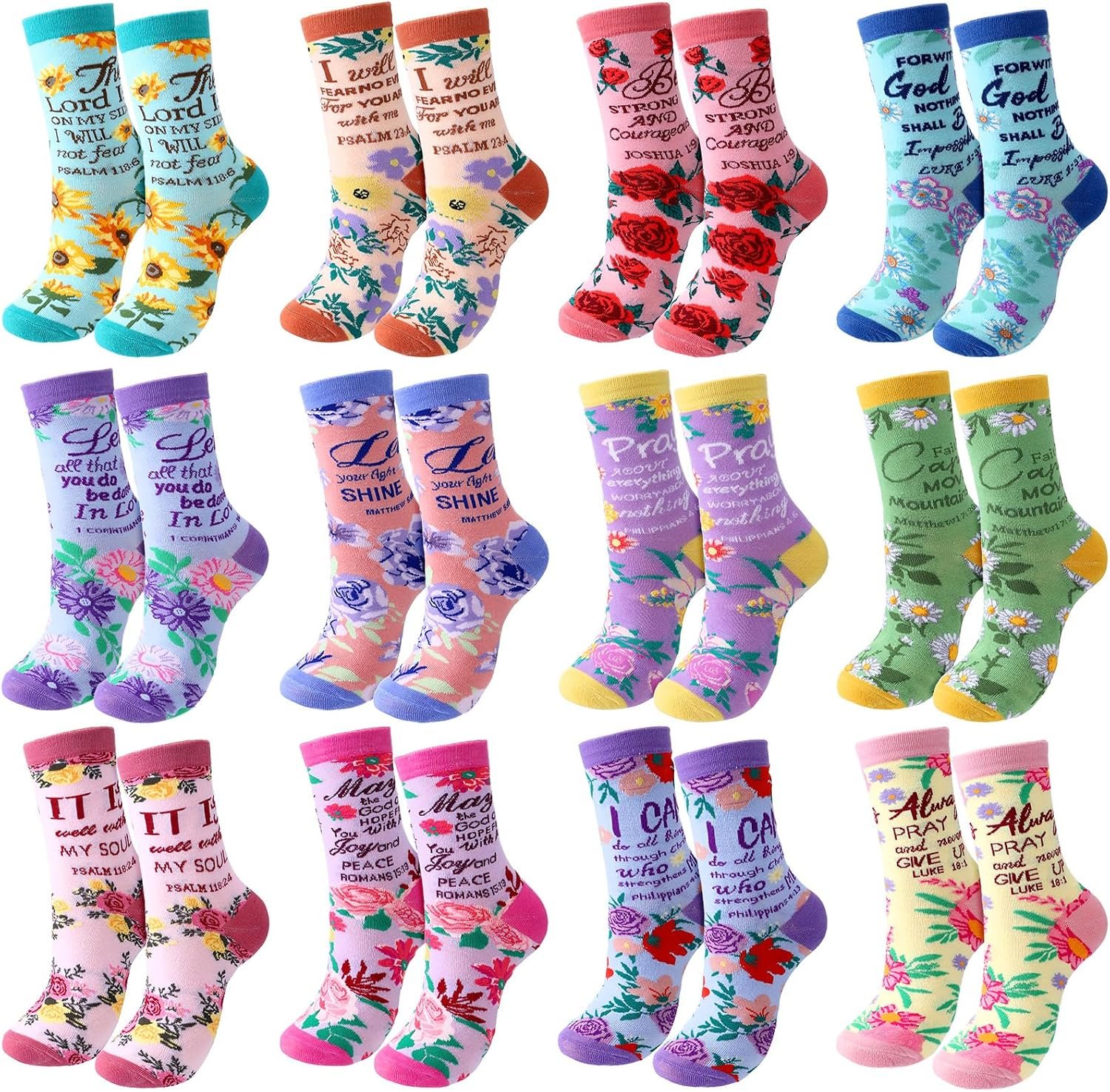 12/24 Pairs Christian Socks Gifts for Women