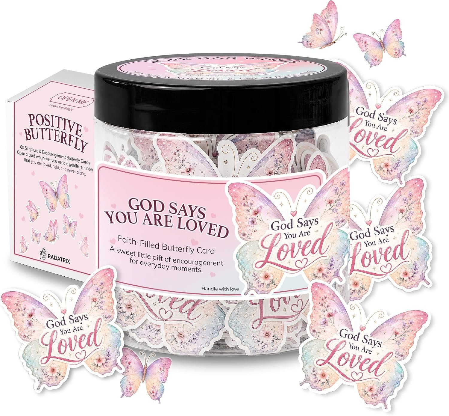 Positive Butterfly Bible Verse Jar 60 Christian Cards for Women