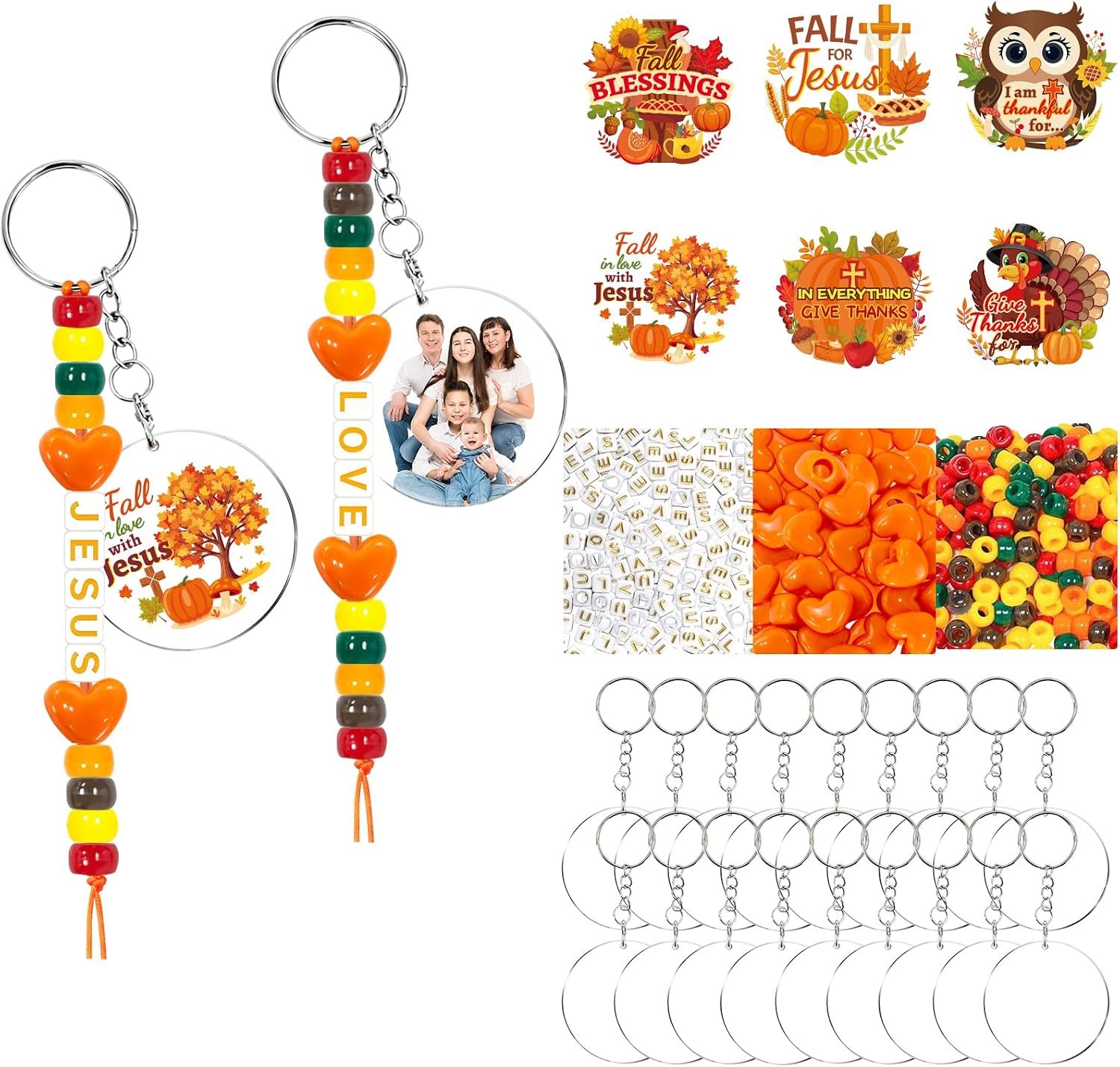 24Set Fall Thanksgiving Christian Craft Kit DIY Bead Keychains Crafts Bulk