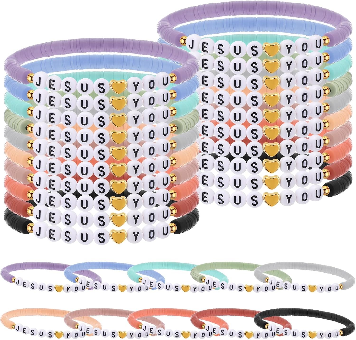 Landical 30 Pcs Jesus Loves You Bracelets Bulk, Morandi
