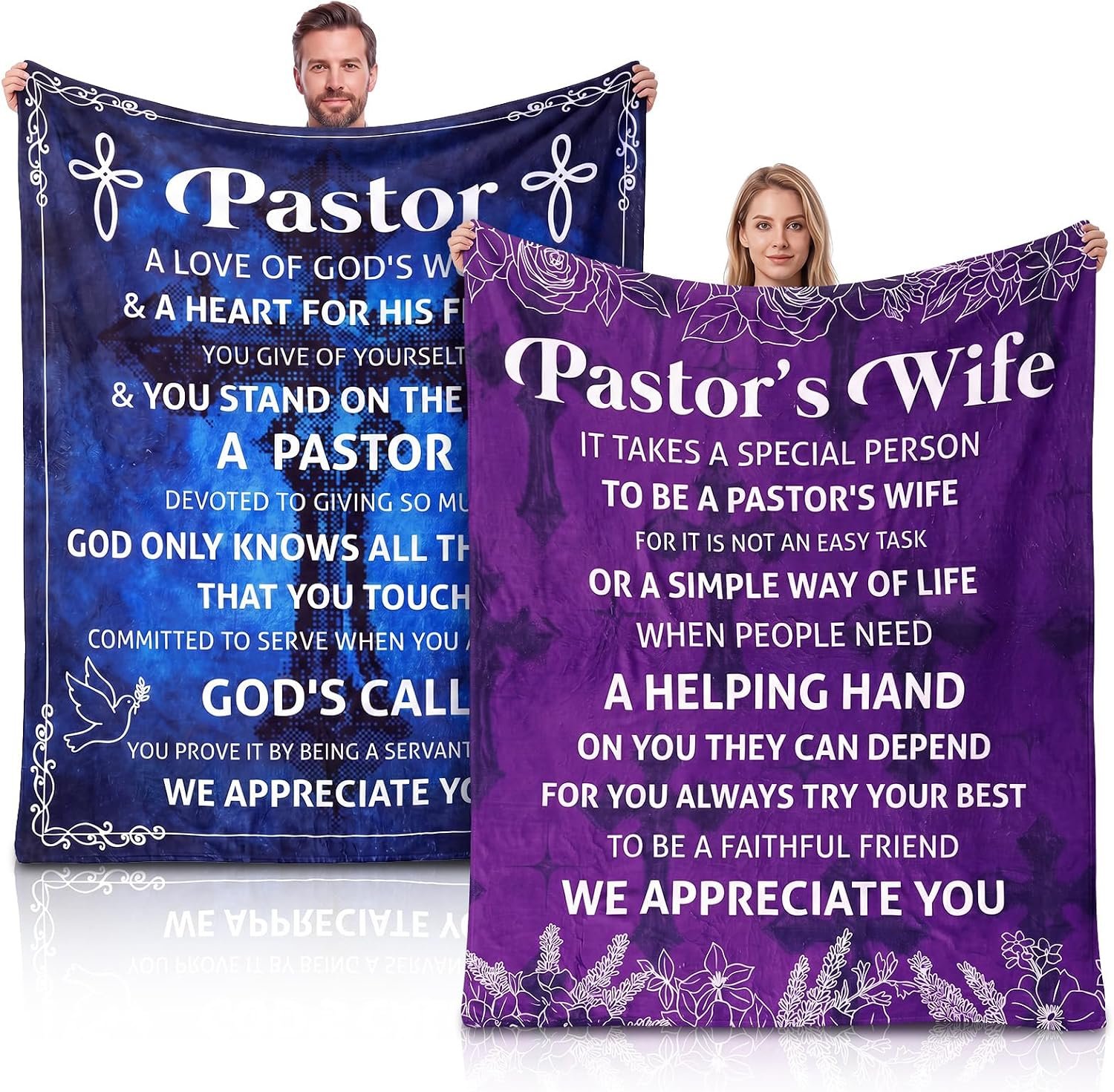 2 Pcs Pastor and Pastor’s Wife Appreciation Gifts, Blankets 50″ x 60″