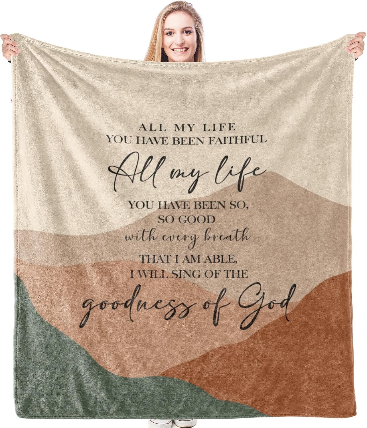 HIWX Boho Christian Inspirational Blanket, Goodness of God Bible Verse Abstract Mountain Throw Blanket for Home Bedroom Couch Bed Decor, Christian Inspirational Gifts for Women, 50×60 Inches