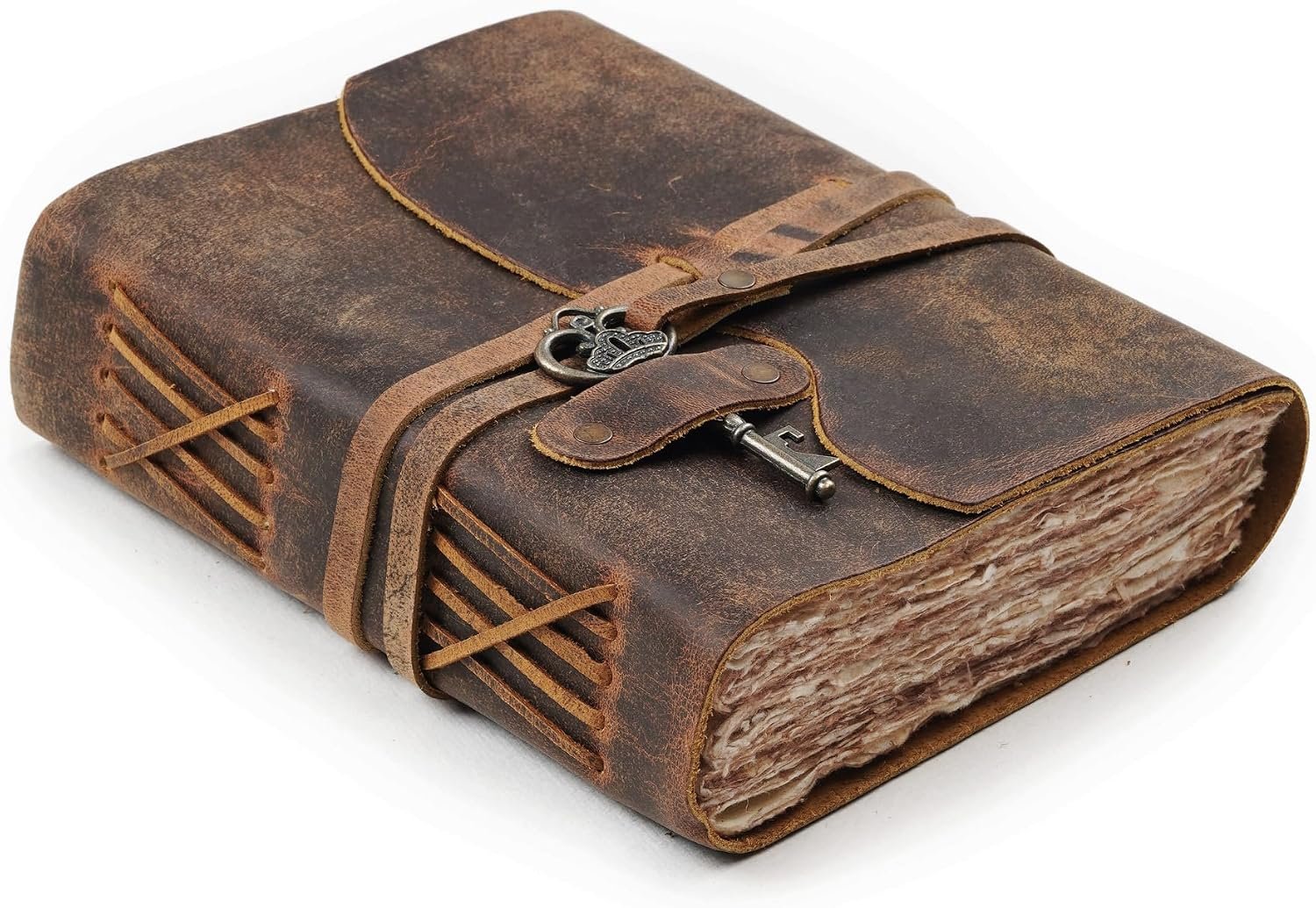 LEATHER VILLAGE Leather Journal Key Lock, Distressed Brown 6×4.