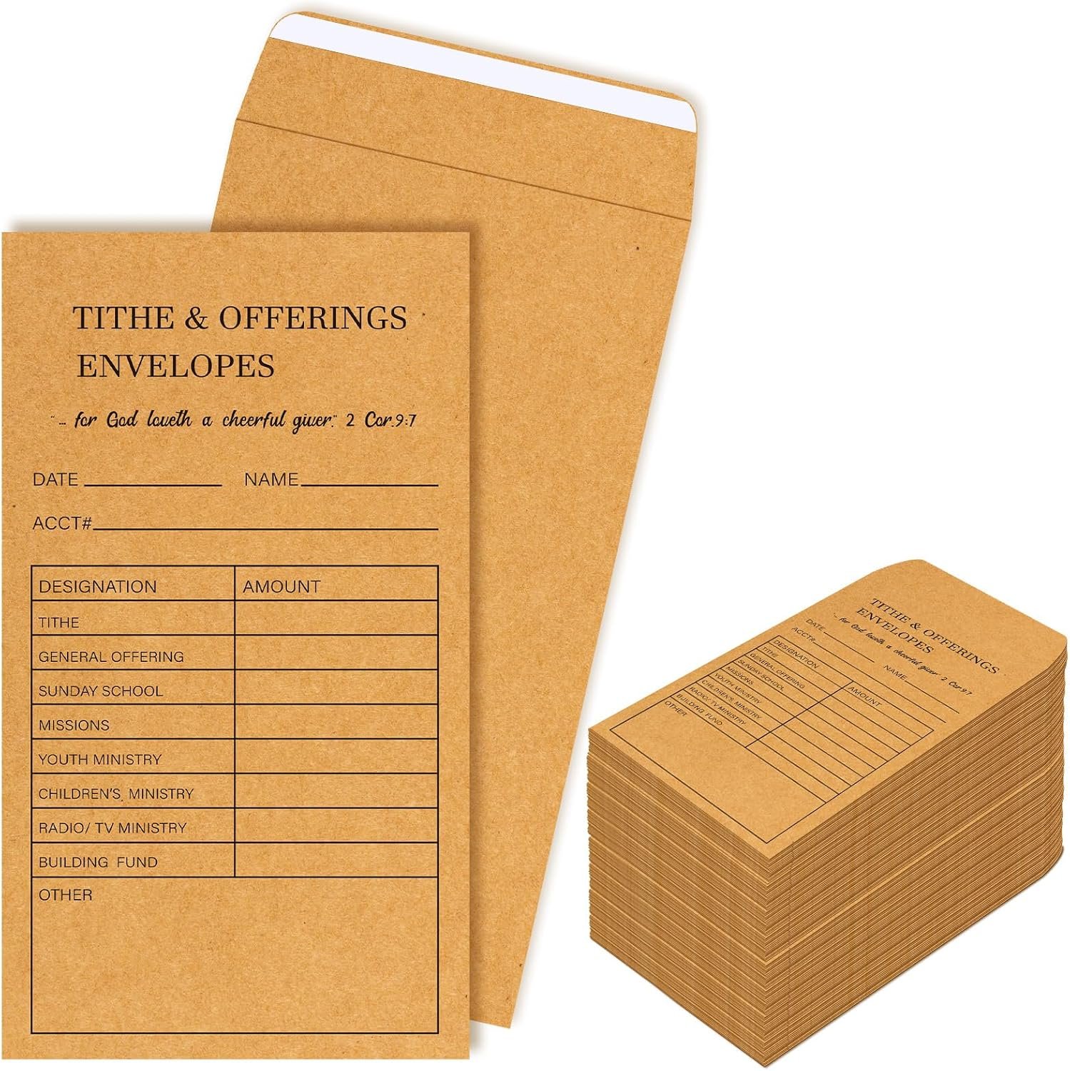 Geyee Tithe and Offering Envelopes for Religious Church, Kraft, 500 Pieces