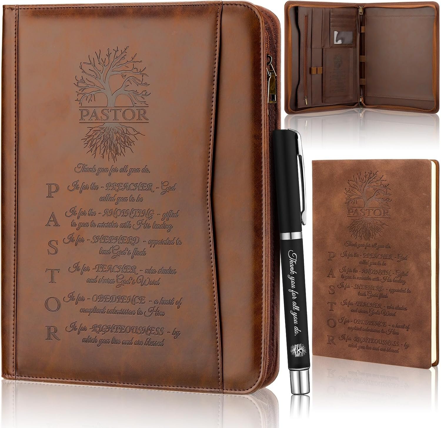 Fuyoooo 3 Pcs Pastor Gift Leather Bible Verse Portfolio Set with Pen