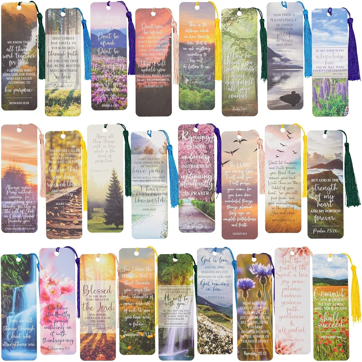 Bible Verse Bookmarks – 100 Pack, 6 x 2 in, Multicolor Tassels – Christian Scripture Page Markers for Bibles, Books & Planners