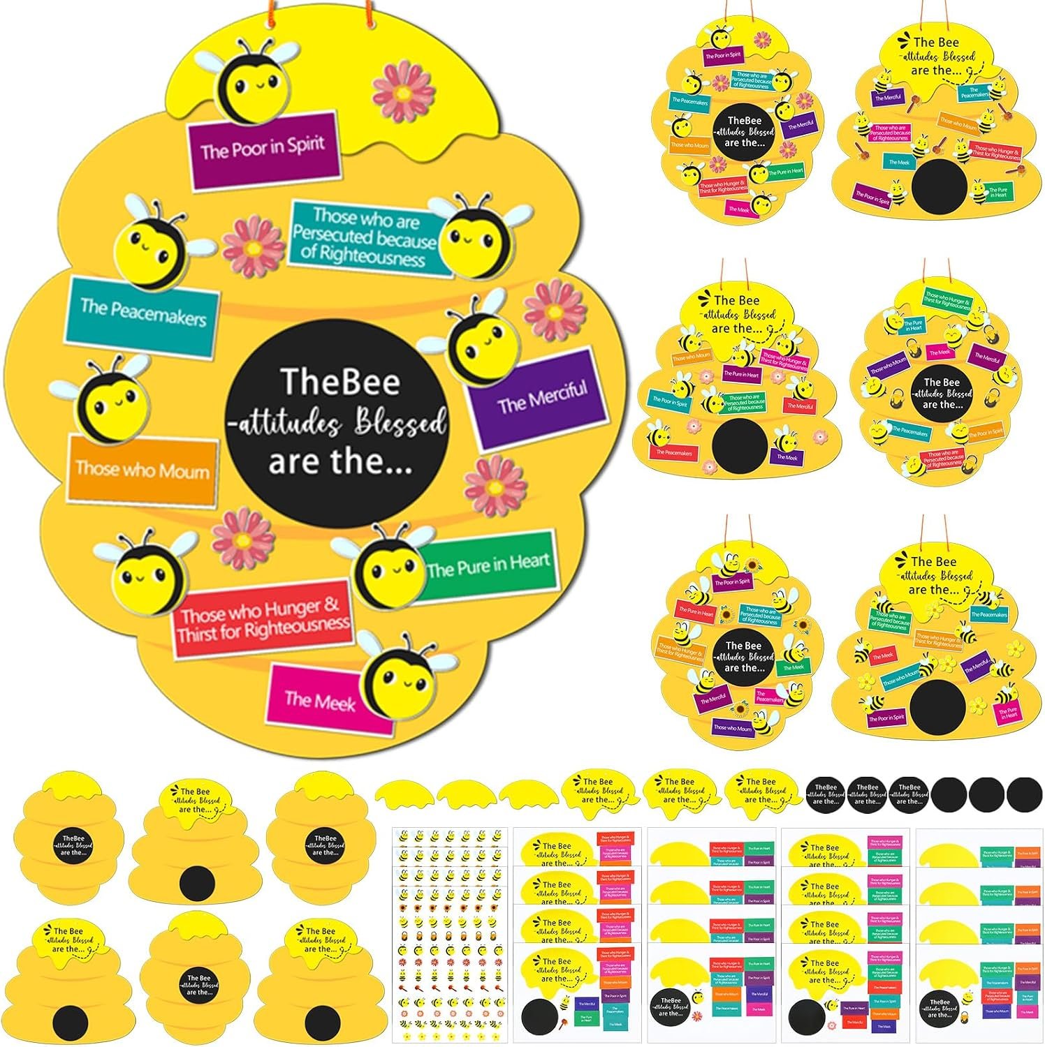 24 Sets Bee Attitude Sign Craft Kit, Beatitudes Bible Craft