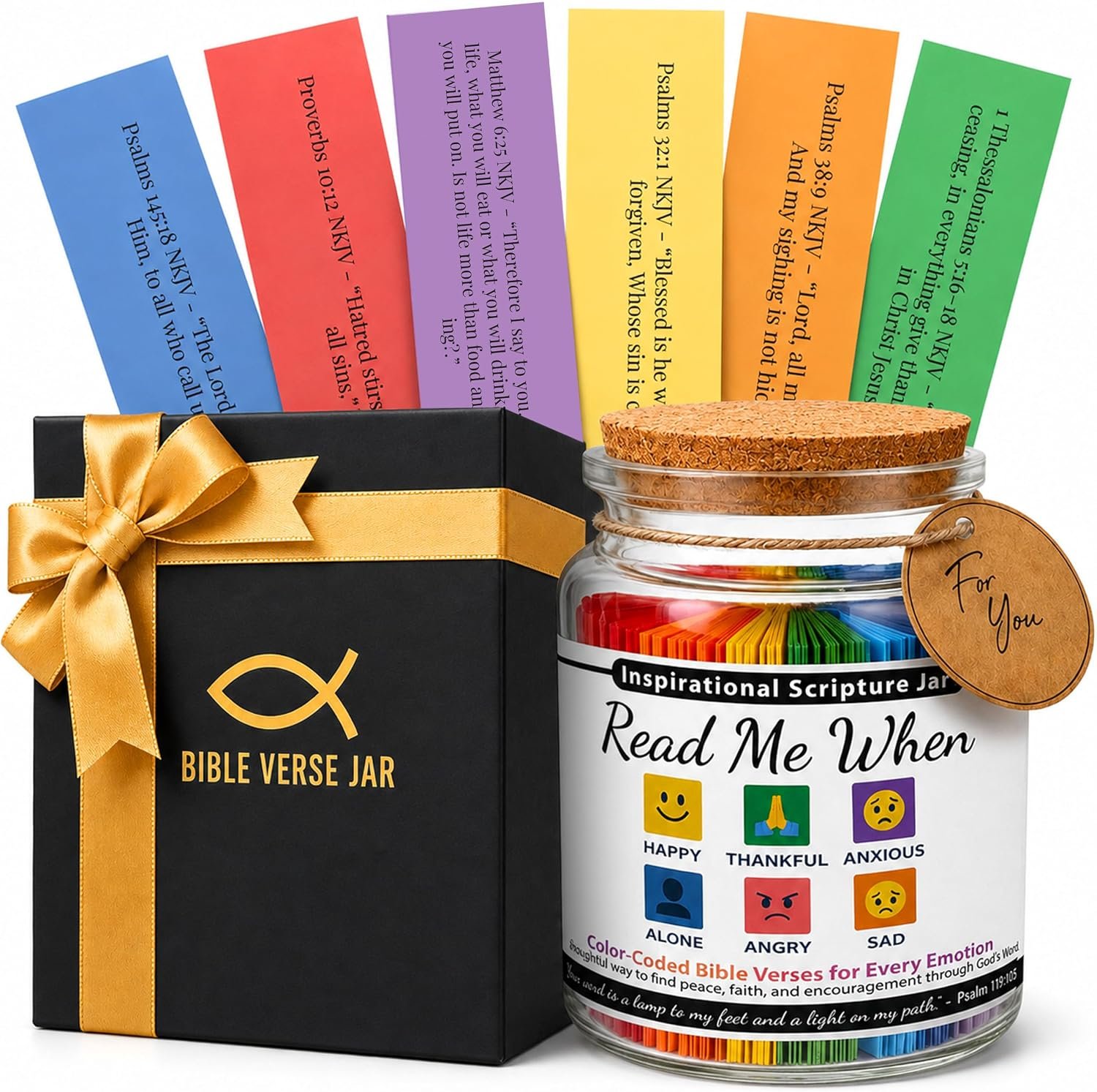 Premium Bible Verse Jar – 96 Color-Coded Scripture Strips
