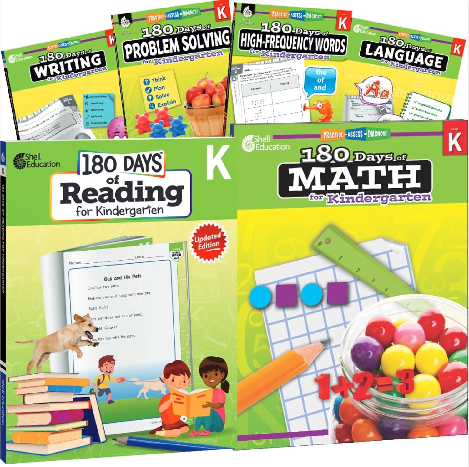 180 Days™: Workbook Set 6 Assorted Workbooks to Practice Math, Reading, Grammar, and Sight Word Skills for Kindergarten Practice Workbook for … Created by Teachers (180 Days of Practice)
