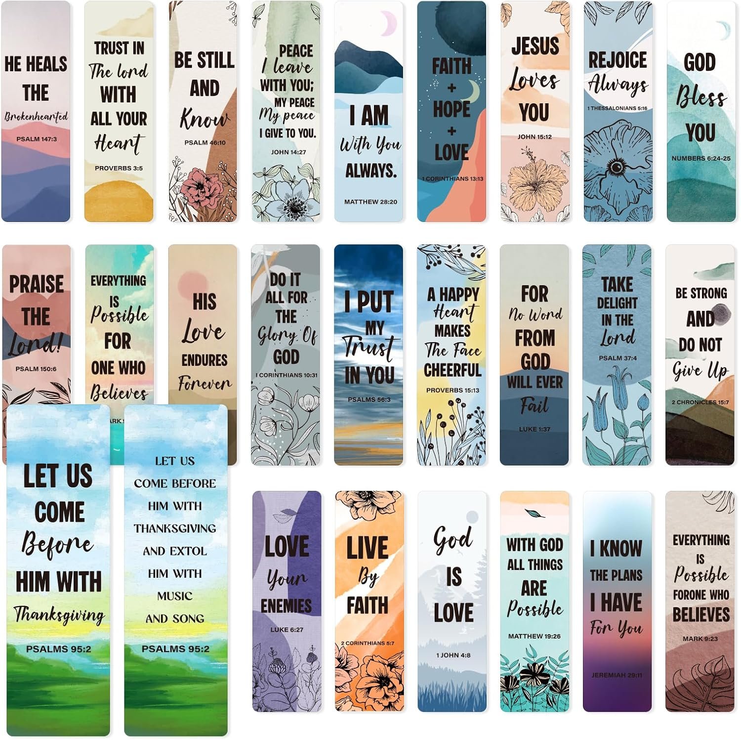50 Pack Bible Verse Bookmarks, Double-Sided Scenery Designs, 6 x 2 in