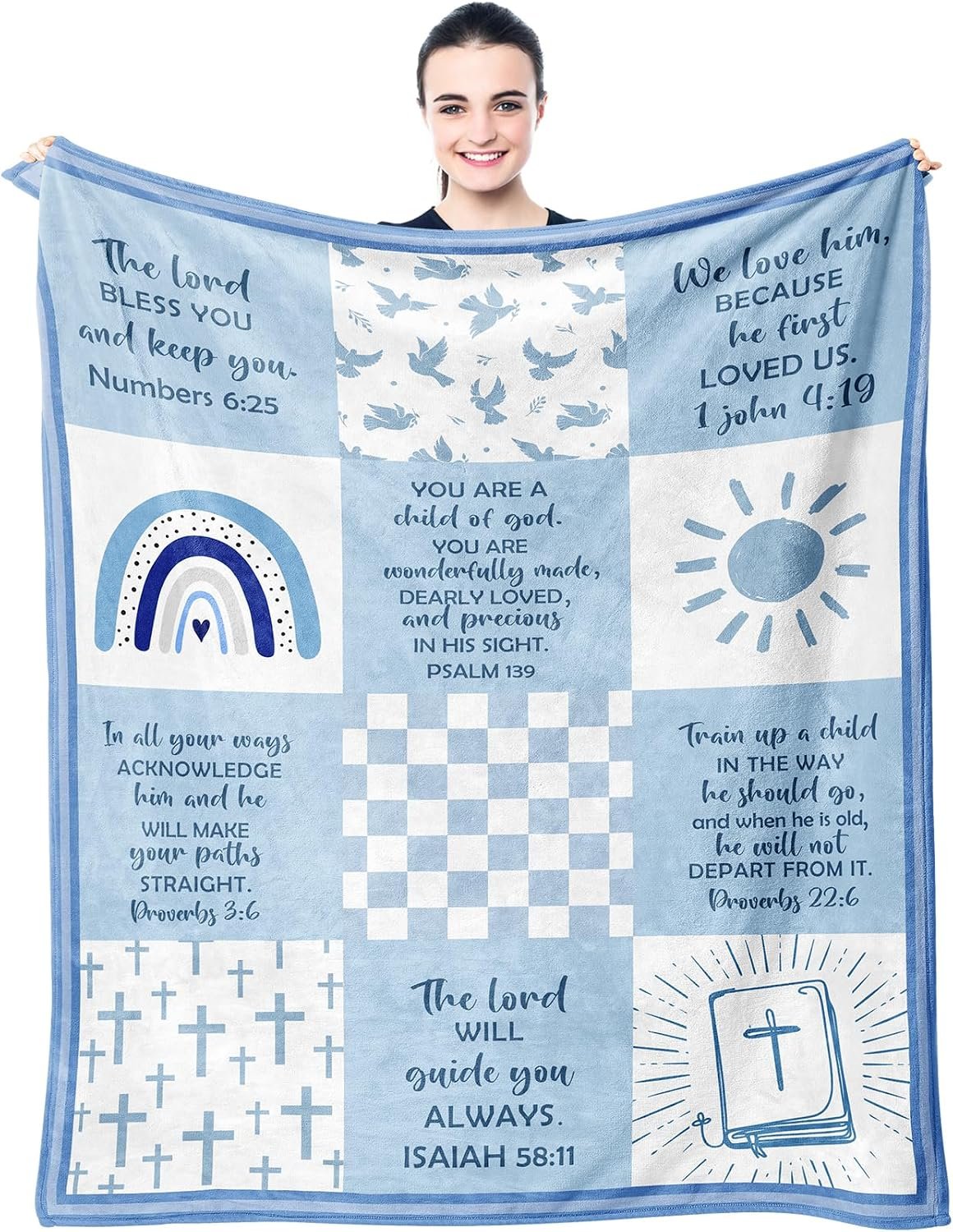 Baptism Gifts for Boys, Baptismal Gift Blanket 40″x50″, Christian Present, Religious Bible Goddaughter/Godson Catholic Gift Ideas Throw Blankets, Baptism Favors Christening Gift for Boy