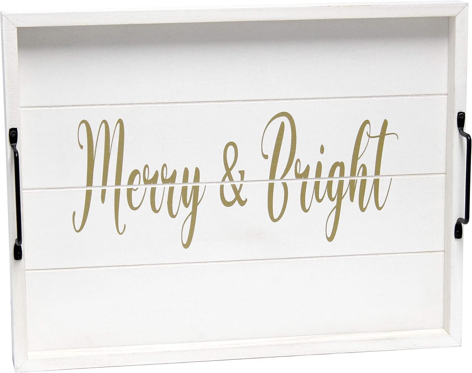 Elegant Designs HG2000-WMB Christmas Decoration 15.50″ x 12″, Decorative Wood Serving Tray w/Handles, White Wash Merry & Bright