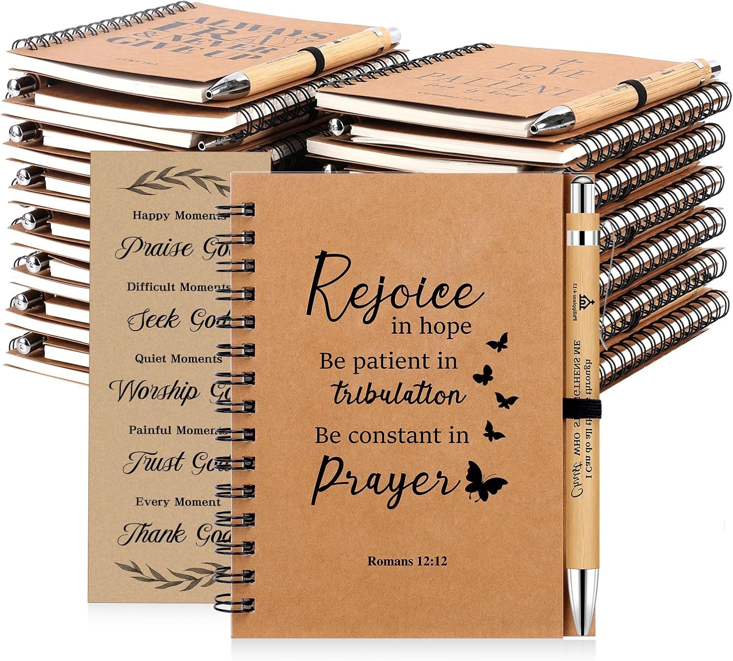 NEOACT 30 Pcs/10 Set Christian Spiral Notebook with Bible Pen and Bookmark, Small Lined Notepad Prayer Journal Bulk, Christian Gifts for Bible Study Groups, Church Members & Families