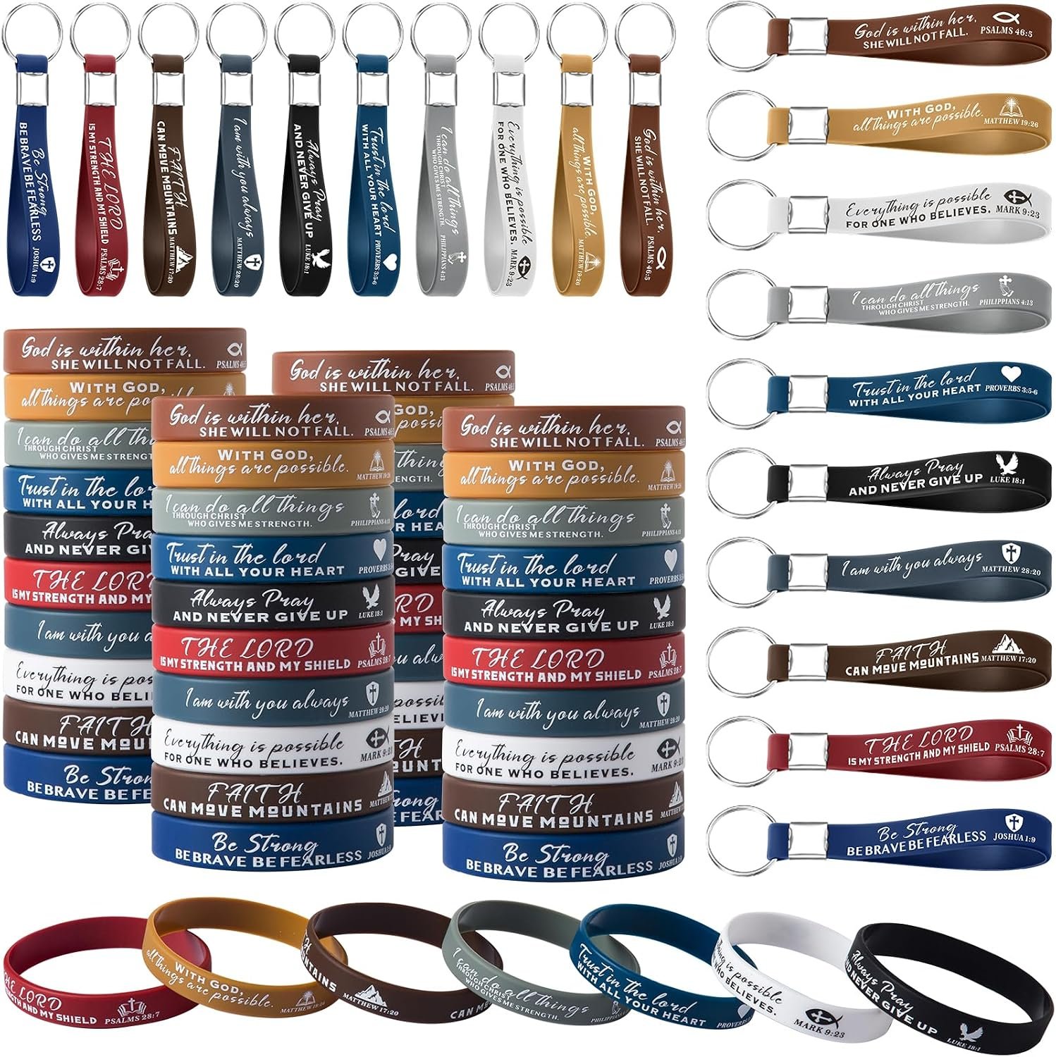100 Pcs Bible Verse Bracelets Inspirational Bible Keychains