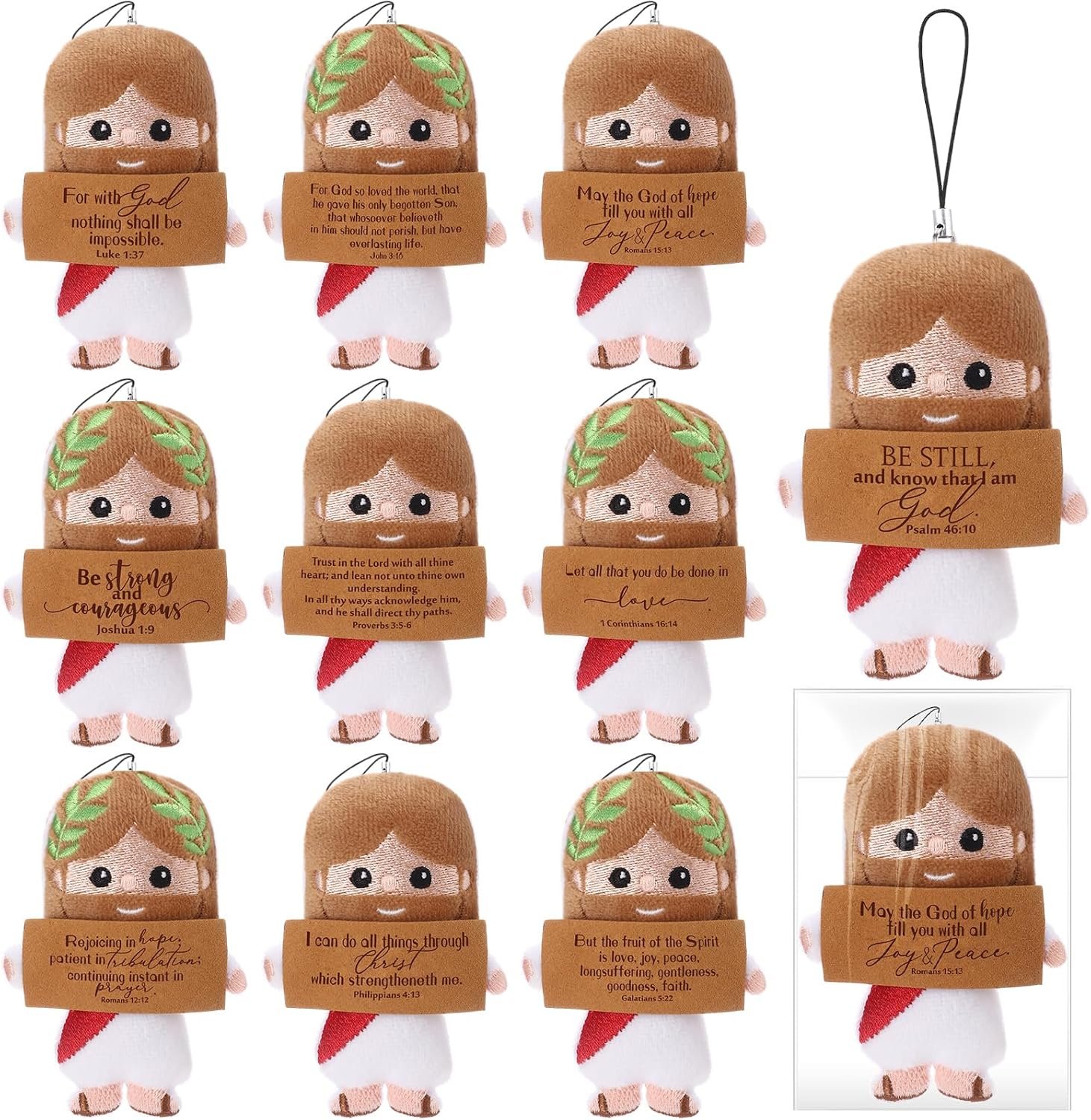 Newwiee 30 Positive Jesus Gift Plush Bulk Christian Gifts for Church Pendant Savior Religious Keychain with Inspirational Card for Sunday School Bible Study Group Baptism Party Favors Women Men