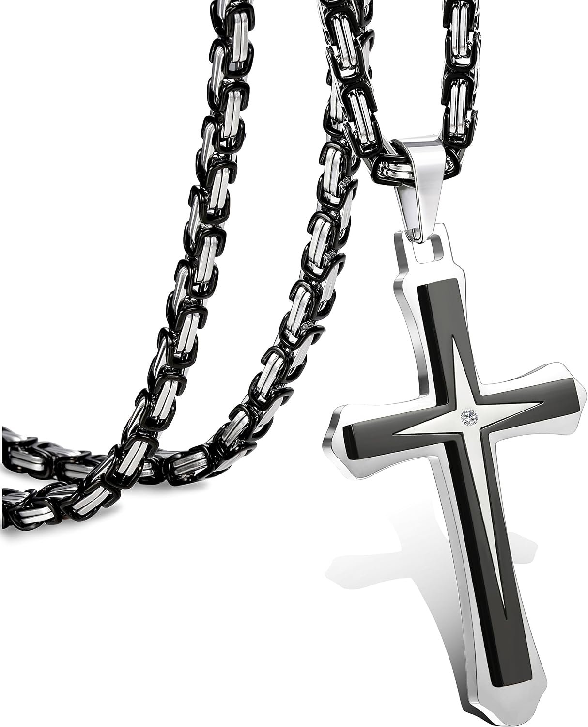 LOLIAS Black 14K Gold Plated 𝐂𝐫𝐨𝐬𝐬 𝐍𝐞𝐜𝐤𝐥𝐚𝐜𝐞 for Men Stainless Steel 𝐁𝐲𝐳𝐚𝐧𝐭𝐢𝐧𝐞 Chain With Cross Pendant Necklace 𝐌𝐞𝐧𝐬 𝐆𝐢𝐟𝐭 22-30Inch