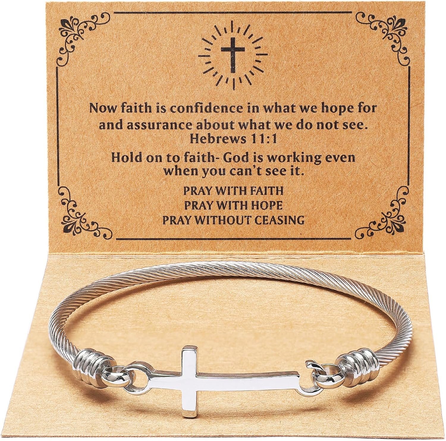 DS Cross Bracelet for Women Gold Bible Verse Stainless Steel Faith Jewelry