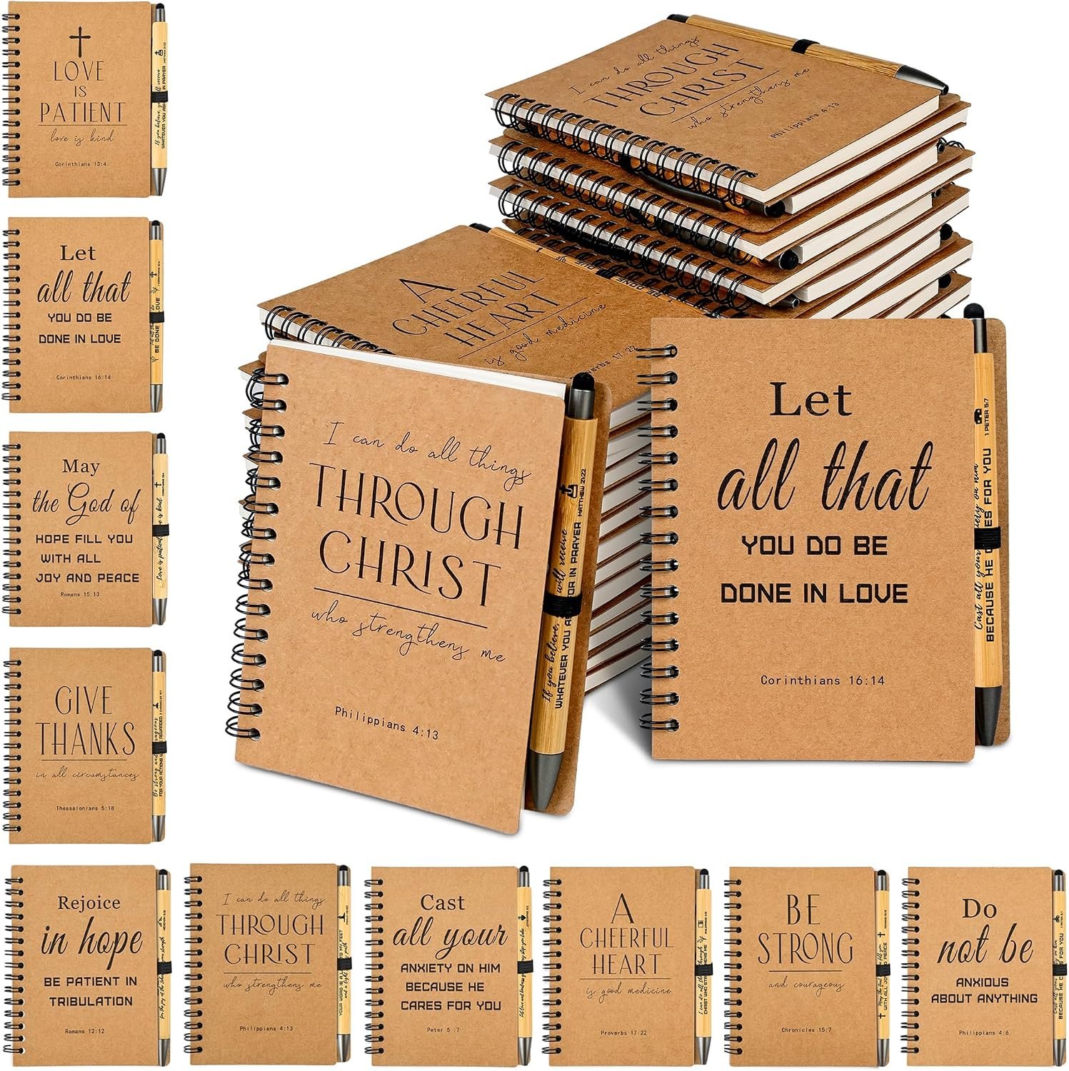 INSADA 10 Sets of Christian Spiral Notebooks Bulk Prayer Journals with Pens Small Lined Notepad (5.43”x4.33”) – Christian Gifts for Church Members, Bible Study Groups & Church Families