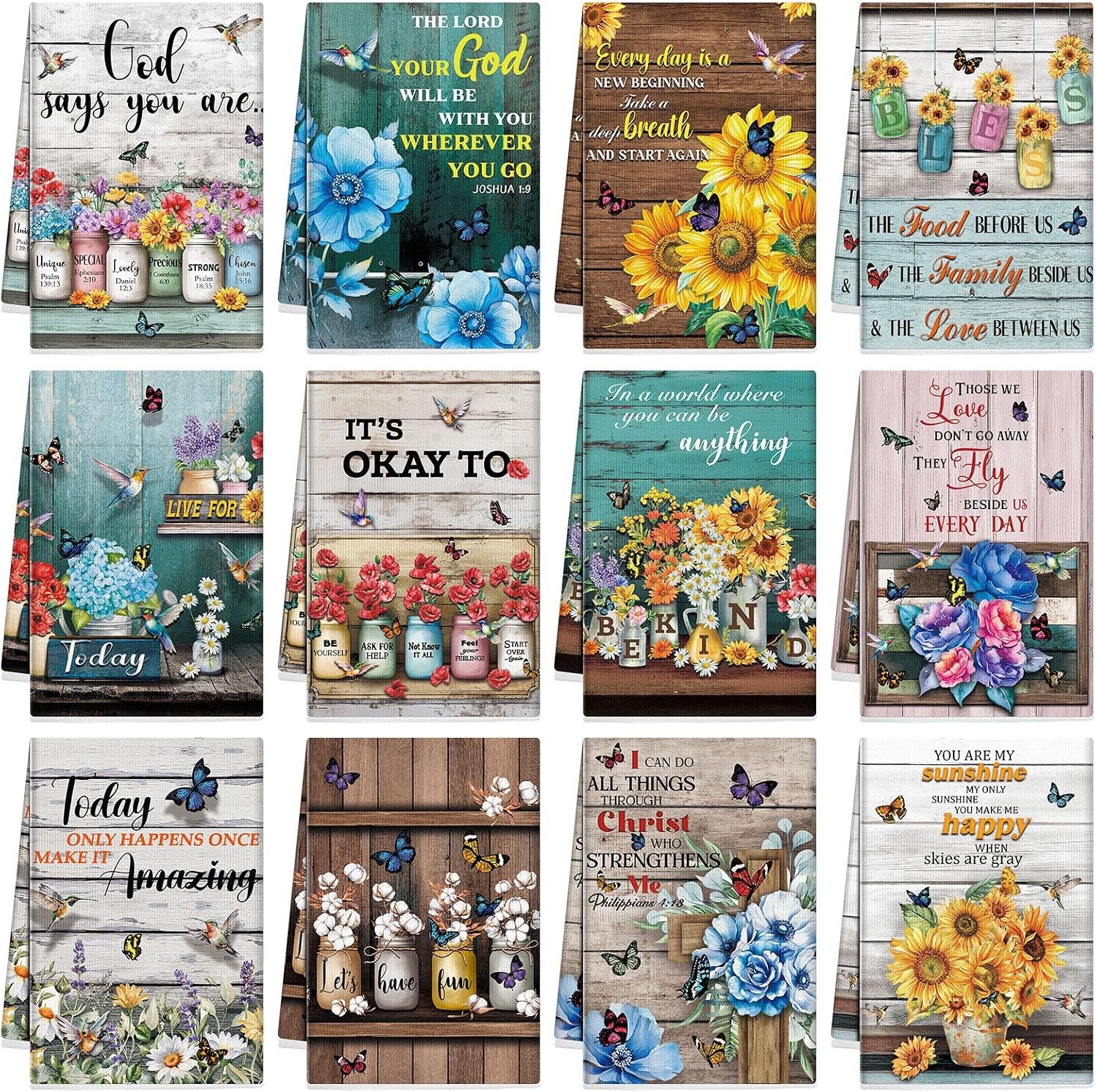 Hahafelt 12 Pcs Christian Kitchen Towels Gifts Bulk Tea Towels, Vintage